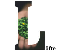 En ordbild som skapar ordet löfte. Bokstaven L är extra stor och har en bildfyllning av gröna blad.