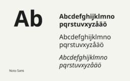 Varumärket Värmlands typsnitt Noto Sans. Hela alfabetet i både feta och tunna bokstäver.
