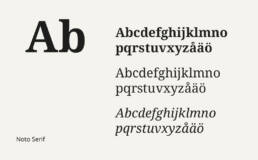 Varumärket Värmlands typsnitt Noto Serif. Hela alfabetet i både feta och tunna bokstäver.